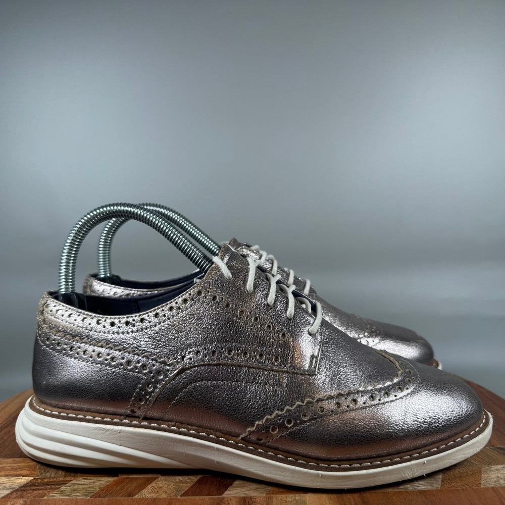 Cole Haan Grand Evolution Wingtip‎ Oxford Shoes Metallic Pewter W09725 Womens 7B